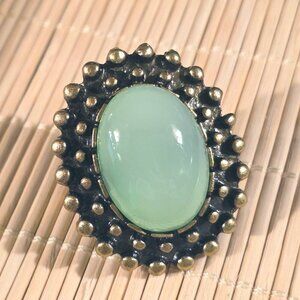 Bold Vintage 90s Bronze and Green Oval Cabochon Ring with Gothic Raised Dots